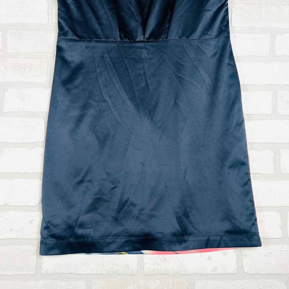 Forenza Womens Abstract Brushstroke Satin Sheath Dress Navy Blue Size 0 - Picture 6 of 11